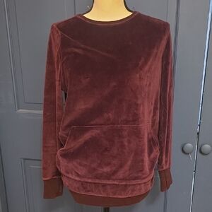 NWOT Fabletics Purple Velvet Oversize Sweatshirt XS Kangaroo Pocket